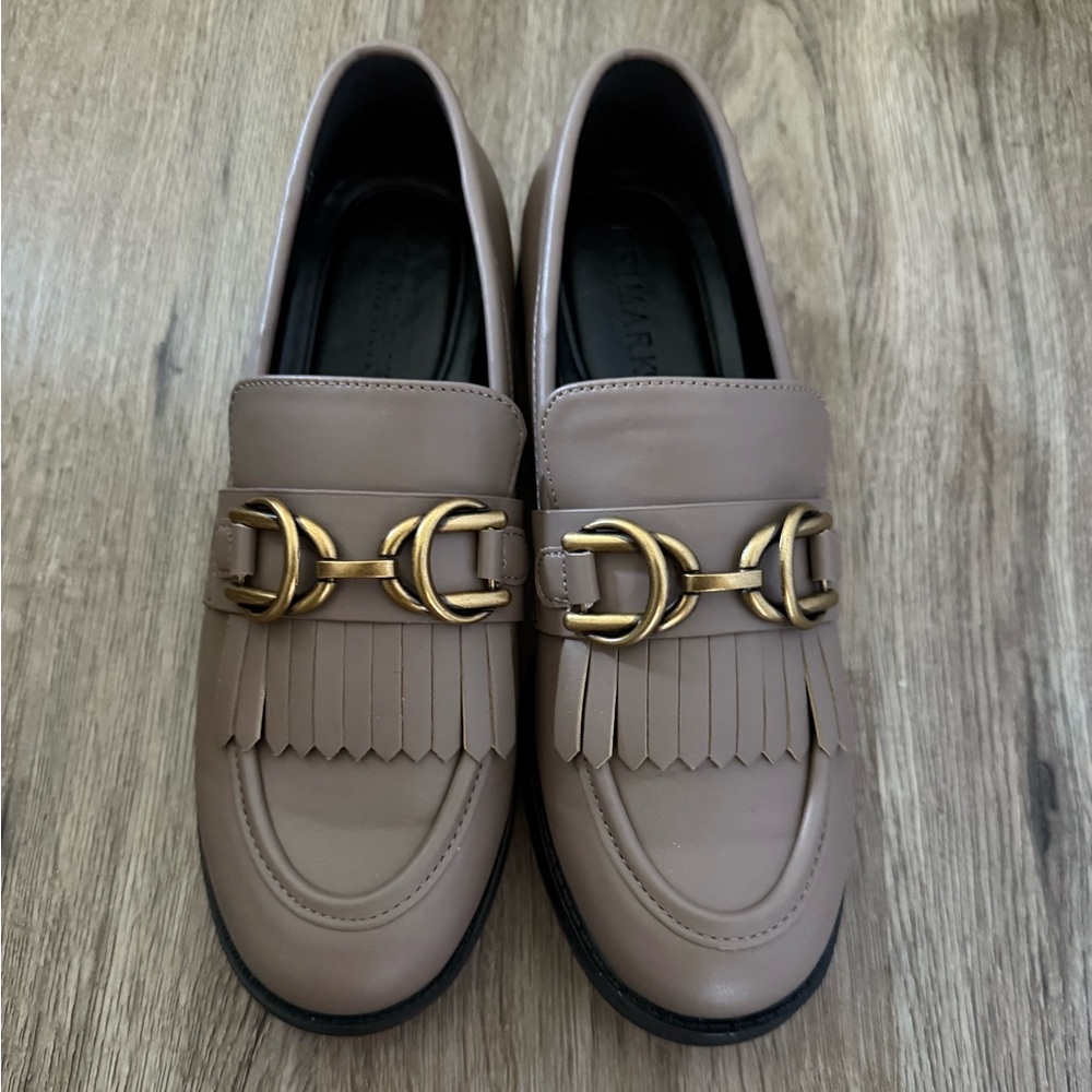 Primark Taupe Loafers with Gold Hardware